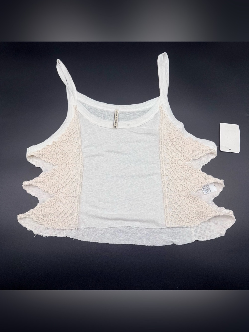 EMMA & SAM  White Tank with Cream Crochet Side Panels